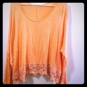 Lightweight Coral Long Sleeve Top witb Lace